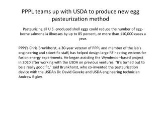 PPPL teams up with USDA to produce new egg pasteurization method