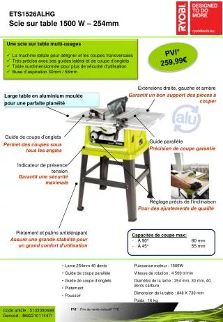 ets1526alhg scie sur table 1500 w 254mm