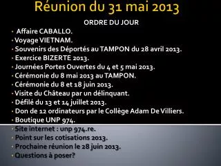 Réunion du 31 mai 2013