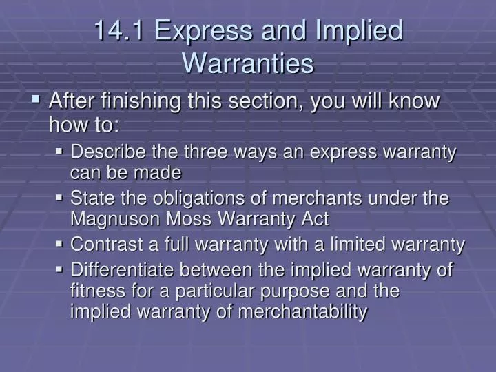 14 1 express and implied warranties