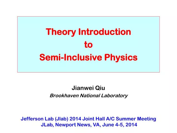 theory introduction to semi inclusive physics