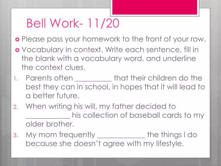 bell work 11 20