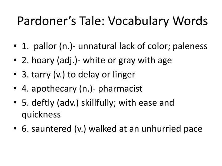 pardoner s tale vocabulary words