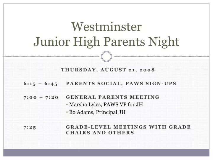 westminster junior high parents night