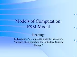 Models of Computation: FSM Model