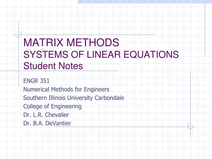matrix methods systems of linear equations student notes