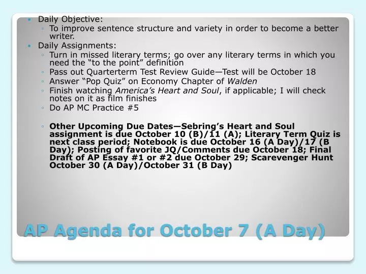 ap agenda for october 7 a day