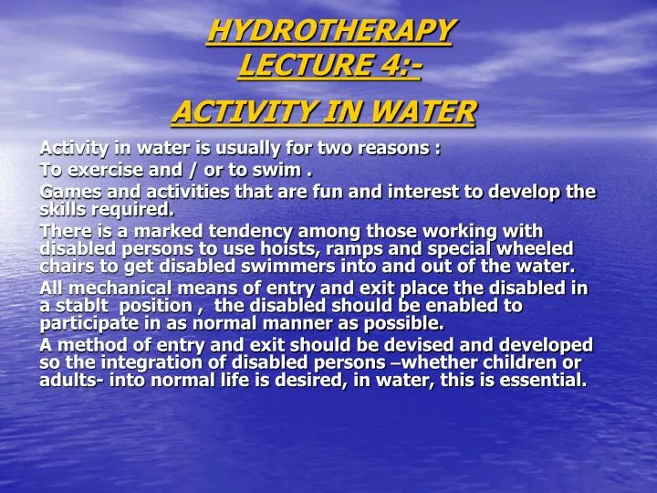 hydrotherapy lecture 4 activity in water