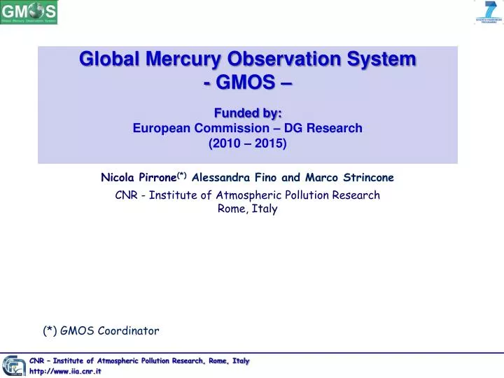 global mercury observation system gmos funded by european commission dg research 2010 2015