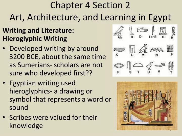 chapter 4 section 2 art architecture and learning in egypt