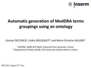 Automatic generation of MedDRA terms groupings using an ontology