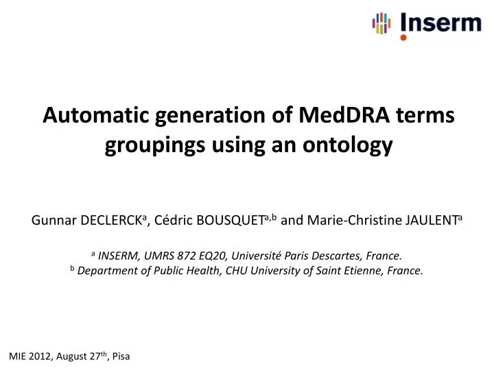 automatic generation of meddra terms groupings using an ontology