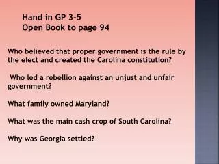 Hand in GP 3-5 Open Book to page 94