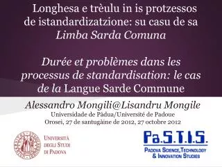 Alessandro Mongili@Lisandru Mongile Universidade de Pàdua / Université de Padoue