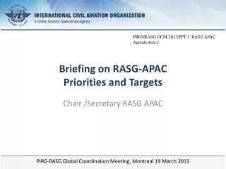 Briefing on RASG-APAC Priorities and Targets