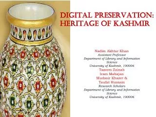 DIGITAL PRESERVATION: HERITAGE OF KASHMIR