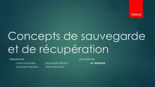 concepts de sauvegarde et de r cup ration
