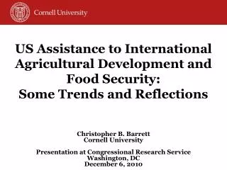 US Assistance to International Agricultural Development and Food Security: