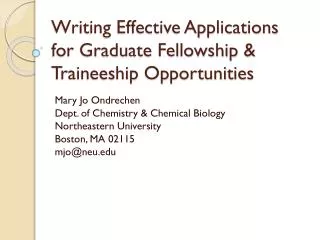 Writing Effective Applications for Graduate Fellowship &amp; Traineeship Opportunities