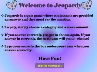 Welcome to Jeopardy