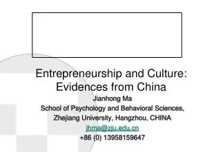 Entrepreneurship and Culture : Evidences from China