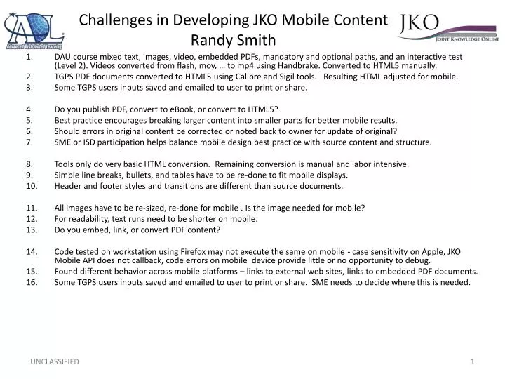 challenges in developing jko mobile content randy smith