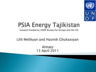PSIA Energy Tajikistan research funded by UNDP Bureau for Europe and the CIS