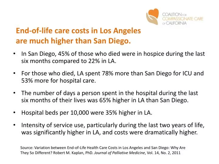 end of life care costs in los angeles are much higher than san diego