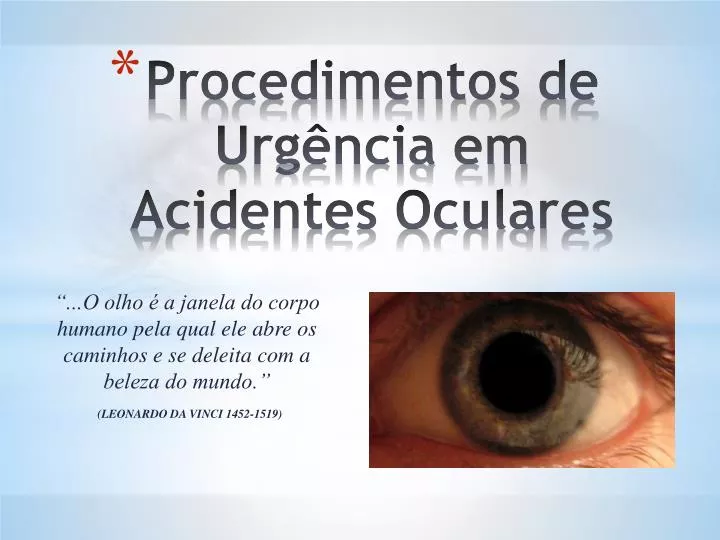 procedimentos de urg ncia em acidentes oculares