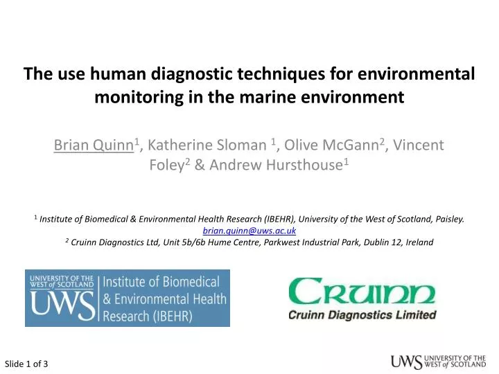 the use human diagnostic techniques for environmental monitoring in the marine environment