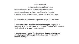 PR/USVI COMT hurricane/storm selection criteria: