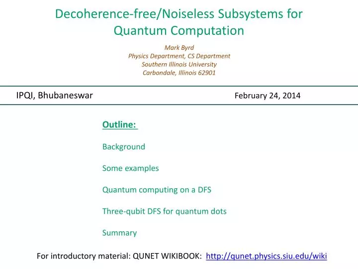 decoherence free noiseless subsystems for quantum computation