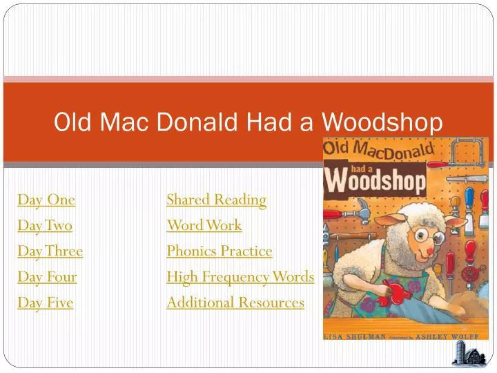 old mac d o nald had a woodshop