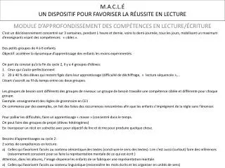 m a c l un dispositif pour favoriser la r ussite en lecture