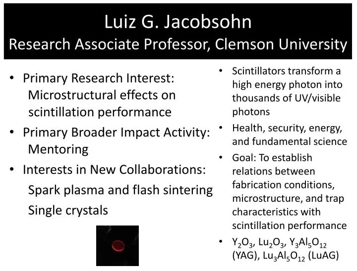 luiz g jacobsohn research associate professor clemson university
