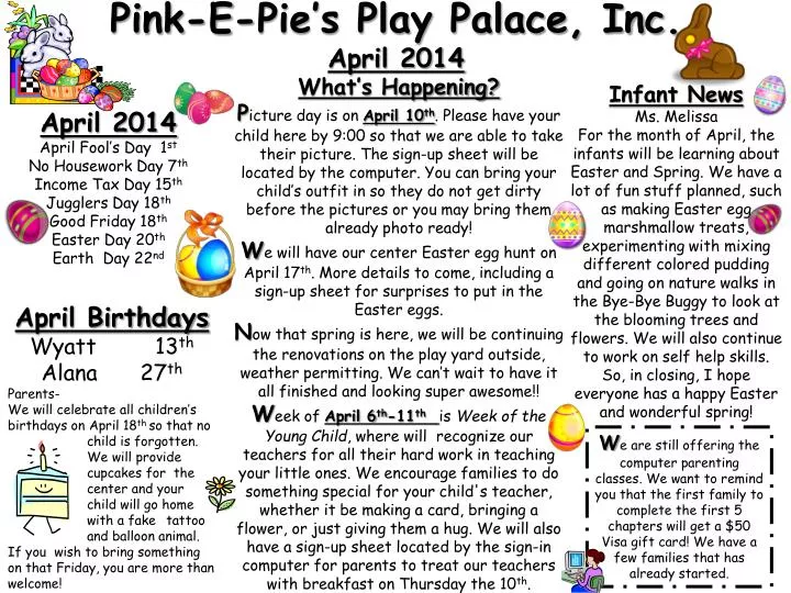 pink e pie s play palace inc april 2014