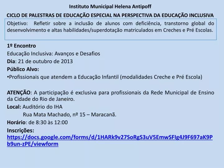 ciclo de palestras de educa o especial na perspectiva da educa o inclusiva