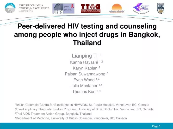 peer delivered hiv testing and counseling among people who inject drugs in bangkok thailand