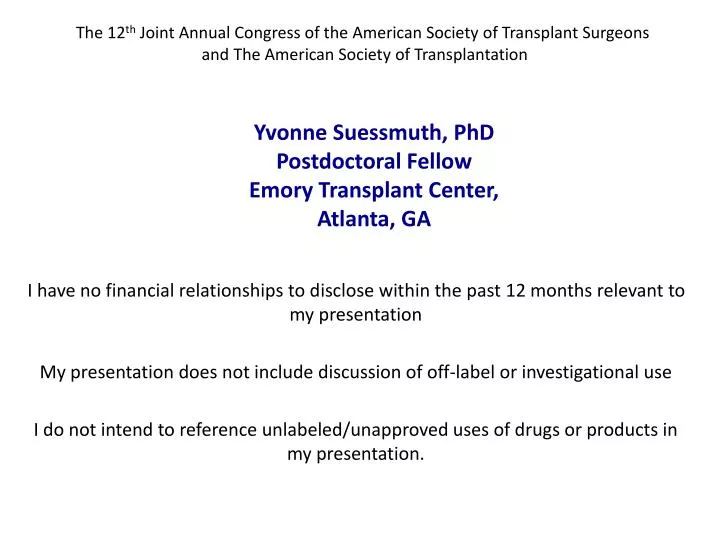 yvonne suessmuth phd postdoctoral fellow emory transplant center atlanta ga