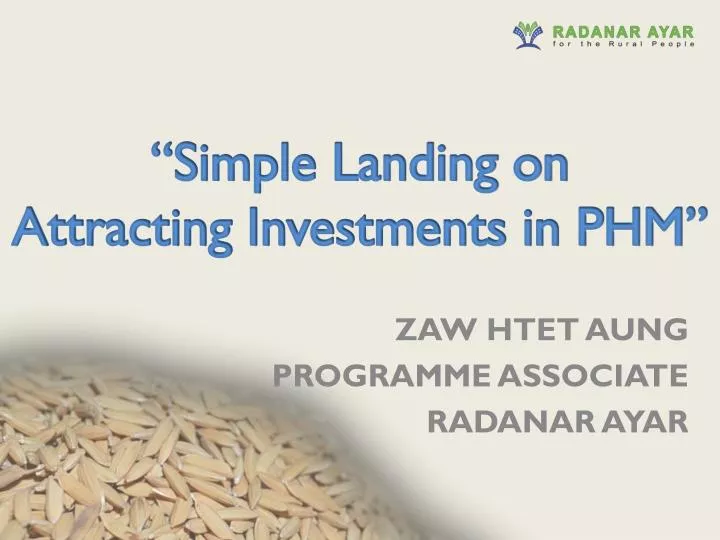 simple landing on attracting investments in phm