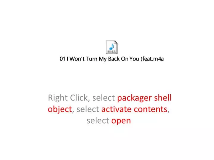 right click select packager shell object select activate contents select open