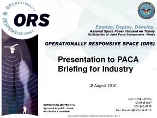 Presentation to PACA Briefing for Industry 18 August 2010