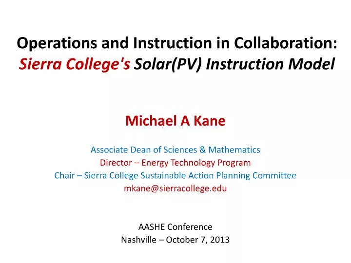 operations and instruction in collaboration sierra college s solar pv instruction model