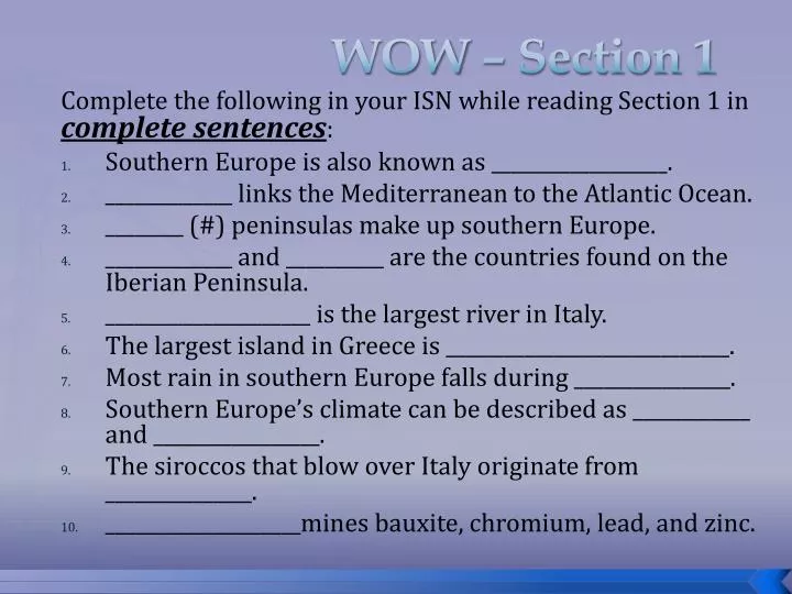 wow section 1