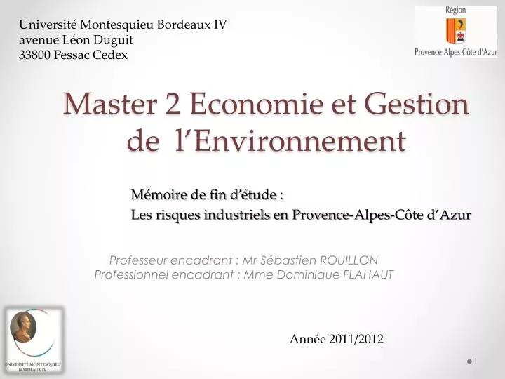 master 2 economie et gestion de l environnement