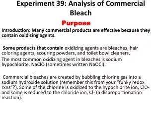 Experiment 39: Analysis of Commercial Bleach