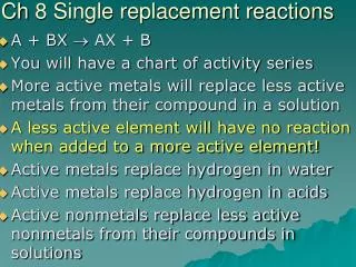 Ch 8 Single replacement reactions