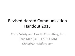 Revised Hazard Communication Handout 2013