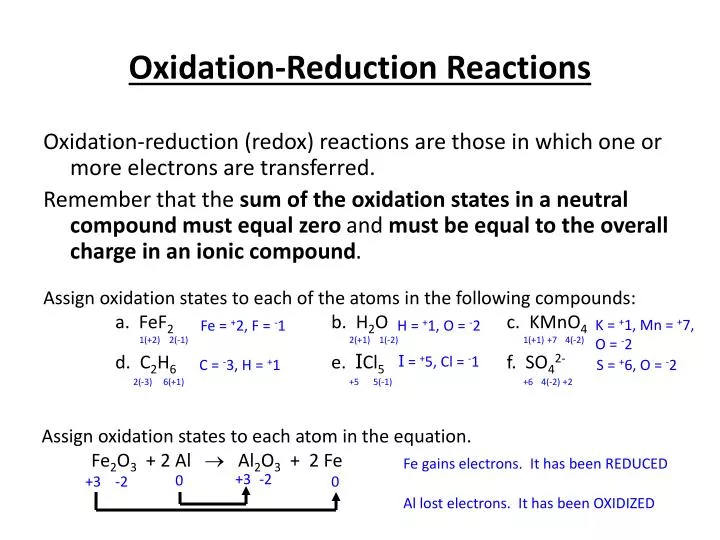 Ppt Oxidation Reduction Reactions Powerpoint Presentation Free Download Id1951728 7055