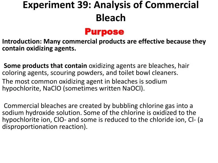 experiment 39 analysis of commercial bleach